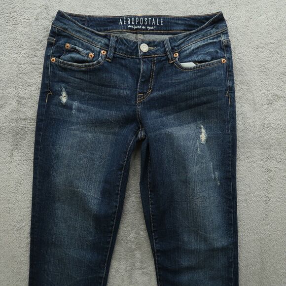 Aeropostale Jeans Womens Size 4 Short Blue Low-Rise Skinny 30" Inseam Distressed - Picture 15 of 16
